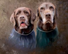 painting of two chocolate labs named Burt and Lucy