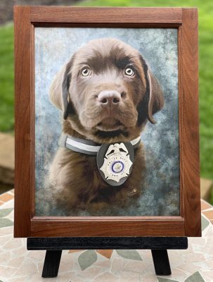 Painting of K9 Major in Oak Frame